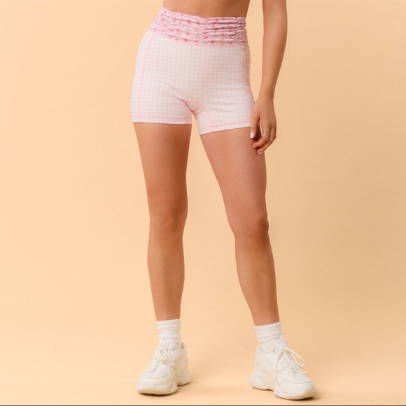Blogilates Pants - Blogilates Women's Ruched Waist Bike Shorts - Pink Gingham M